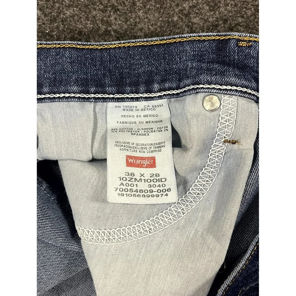 Y2K Wrangler Jeans Mens 38x28 Blue Denim Cotton Stretch‎ Mid Rise Straight Leg